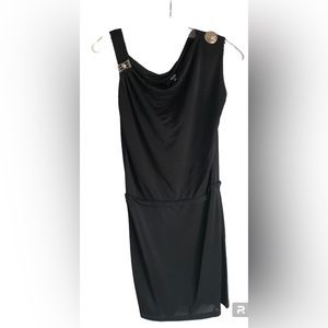 VERSUS by VERSACE Black Asymmetrical Draped Dress w Medusa Detail Sz 38/US 2